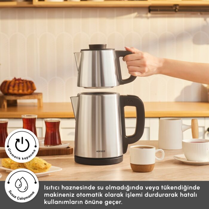 Karaca Tea Break İnox Siyah Çelik Su Isıtıcı & Çay Makinesi - Görsel 5