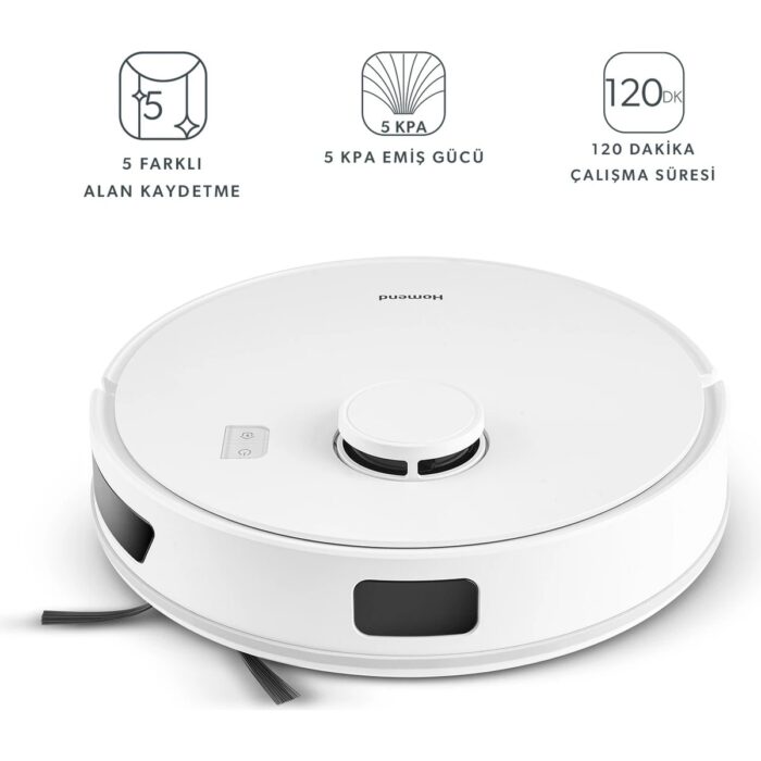 Homend Alex Laser 1291H Moplu ve Haritalamalı 5 Kpa  Robot Süpürge Beyaz 2025 - Görsel 2