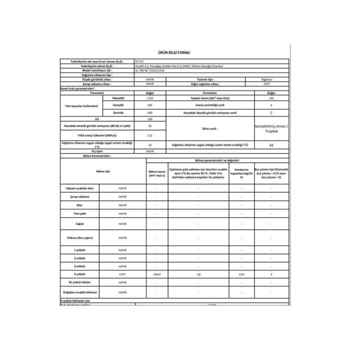 Altus AL708 Ne E Enerji Yeni 7 Çekmeceli Statik Derindondurucu - Görsel 5