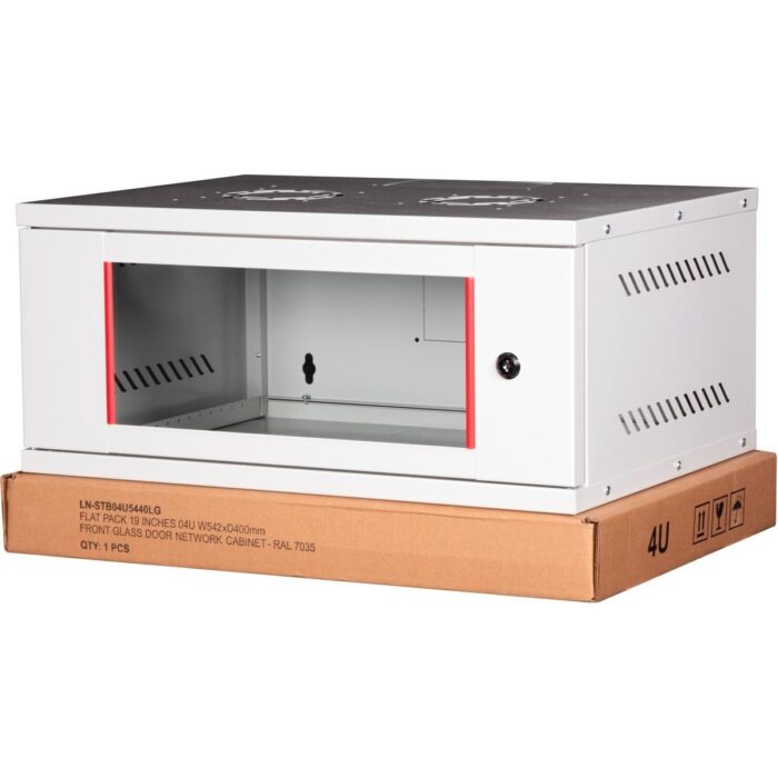 Lande - 7u 19" Cam Kapaklı Duvar Tipi Rack Kabinet – Genişlik: 544 mm | Derinlik: 400 mm – Açık Gri (Demonte) - Görsel 1