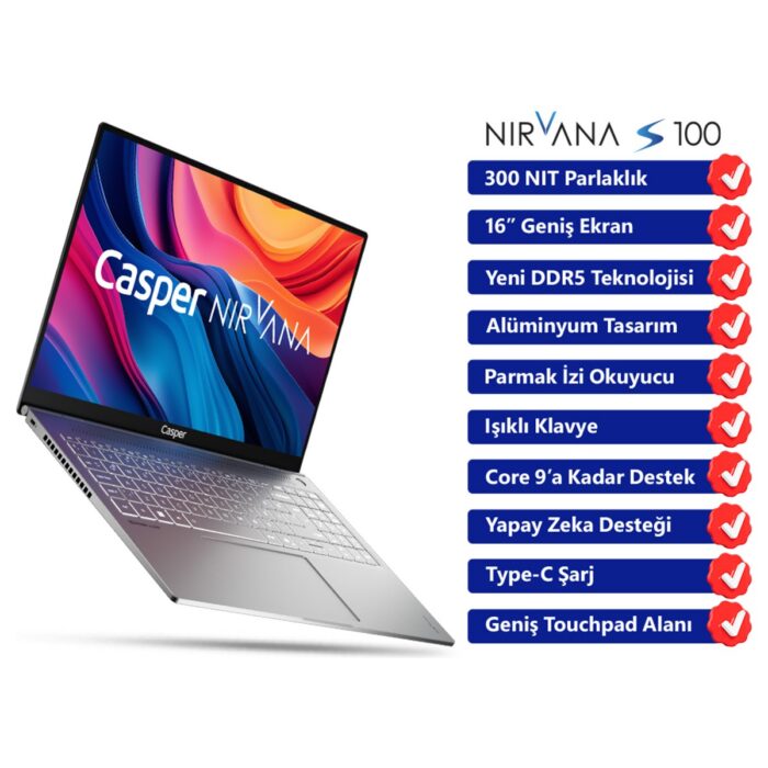 Casper Nirvana S100 Intel Core i7 13620H 16GB 1TB SSD Freedos 16" Taşınabilir Bilgisayar S100.1362-BF00X-G-F - Görsel 2