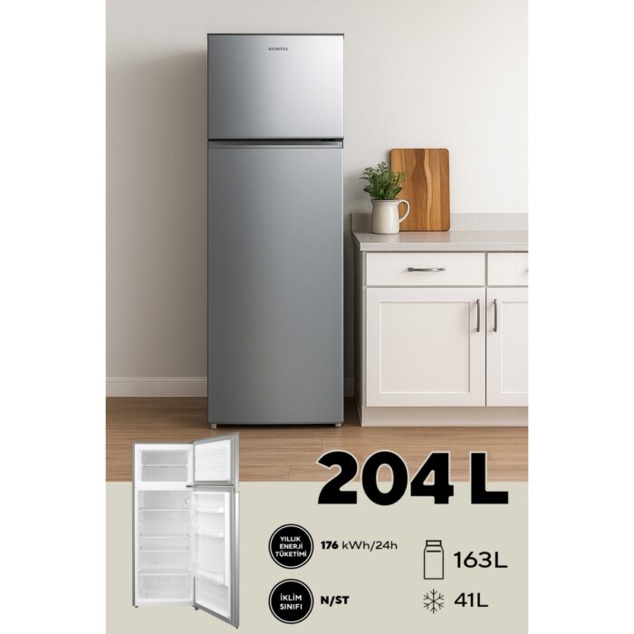 Kumtel Silver Çift Kapılı Buzdolabı 204 L HTMF-210SL Geniş Hacim Enerji Tasarruflu Tasarım - Görsel 2