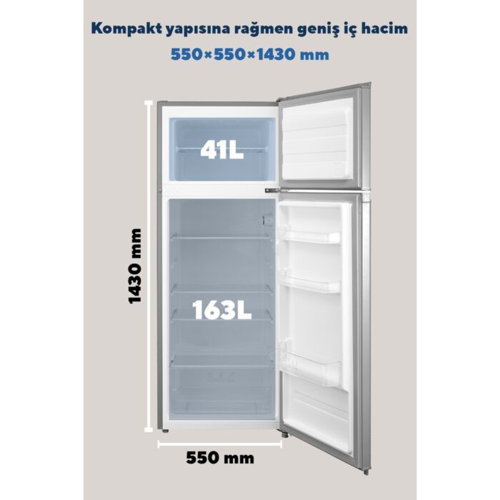 Kumtel Silver Çift Kapılı Buzdolabı 204 L HTMF-210SL Geniş Hacim Enerji Tasarruflu Tasarım - Görsel 3