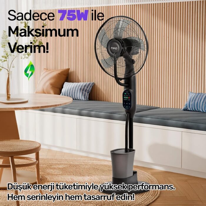 Npo N01 Buz Eklenebilir Ultrasonik Buharlı Zaman Ayarlı 3 Kademli Sessiz 75w Akıllı Vantilatör - Görsel 2