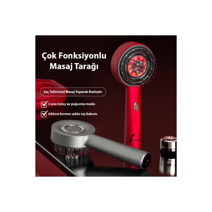 VeryFit Hairglow Şarjlı Saç Bakım ve Masaj Tarağı - Bakım Yağı Hazneli - Görsel 3
