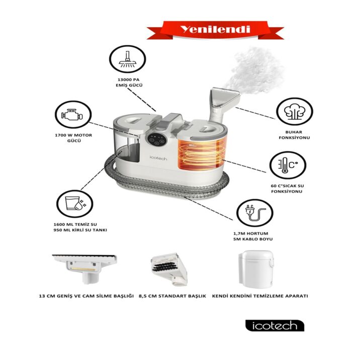 110001043709612.jpg Icotech SC50 Max Koltuk Halı Yıkama Makinesi 1700 W Güçle 60 C Sıcak Su Fonksiyonu - Görsel 1