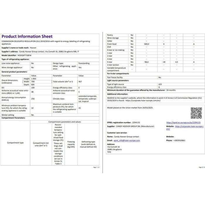 Hoover HODQ4T718EW E Enerji Sınıfı 467 Lt No Frost Buzdolabı - Görsel 5