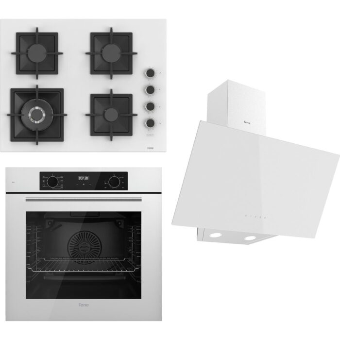 110001048230380.jpg Ferre Flowart Serisi Beyaz Set (SC406-WFA + QBL63CB +D078) - Döküm Izgara / 65 cm Ocak - Görsel 1