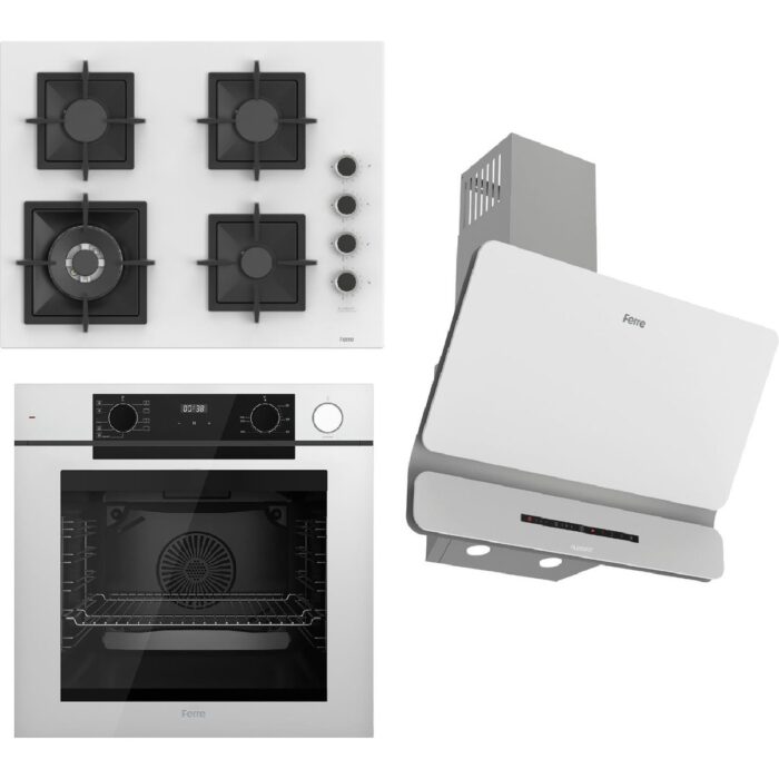 Ferre Steamart-Fryart-Sılentart Serisi Beyaz Set (SC406-WFA + QEP64CB +D081-SA) - Döküm Izgara / 65 cm Ocak - Görsel 1