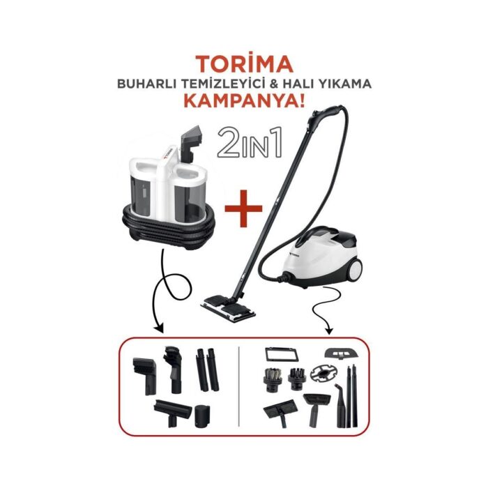 110001048245491.jpg Torima V22B Koltuk ve Halı Yıkama Makinesi + CB-08C Çok Fonksiyonlu Buharlı Temizleyici - Görsel 1