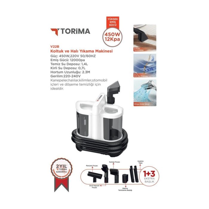 Torima V22B Koltuk ve Halı Yıkama Makinesi + CB-08C Çok Fonksiyonlu Buharlı Temizleyici - Görsel 2
