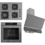 Ferre Flowart-Sılentart Serisi Gri Set (SC408-WFA + QBL63CPR +D082-SA) - Döküm Izgara / 65 cm Ocak