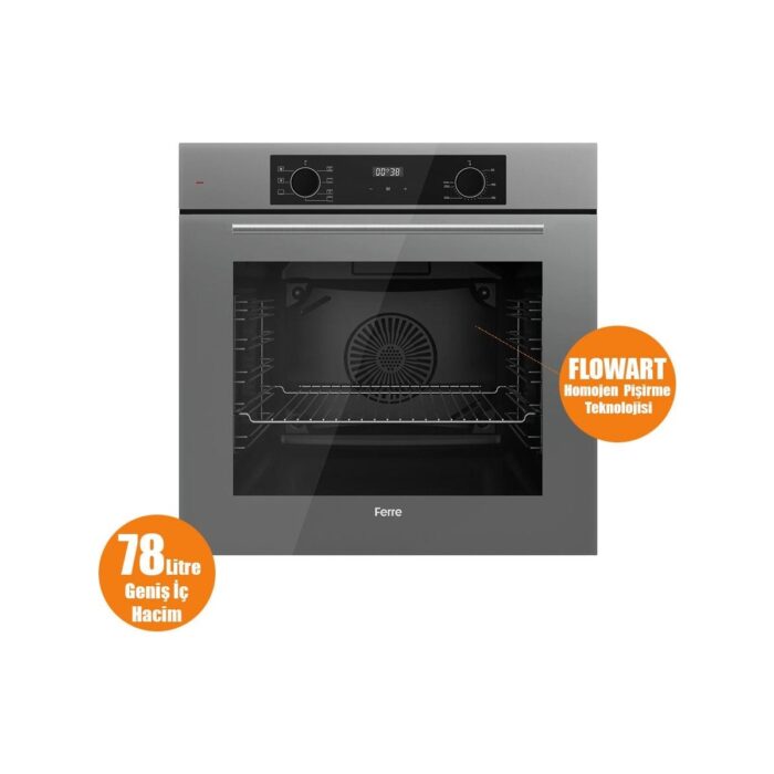 Ferre Flowart-Sılentart Serisi Gri Set (SC408-WFA + QBL63CPR +D082-SA) - Döküm Izgara / 65 cm Ocak - Görsel 5