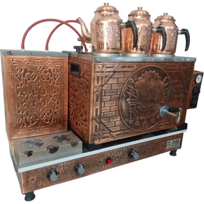 Safir Çay Kazanları 3 Demlikli Bakır Çay Kazanı Elektrik +Tüplü Tam Otomatik Çay Ocağı Osmanlı Tuğra Model Çay Semaveri - Görsel 2