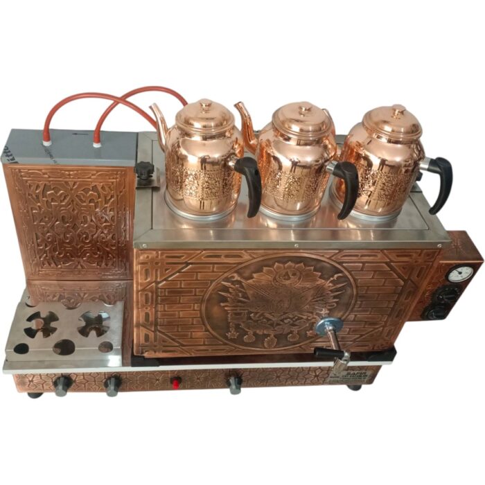 Safir Çay Kazanları 3 Demlikli Bakır Çay Kazanı Elektrik +Tüplü Tam Otomatik Çay Ocağı Osmanlı Tuğra Model Çay Semaveri - Görsel 4