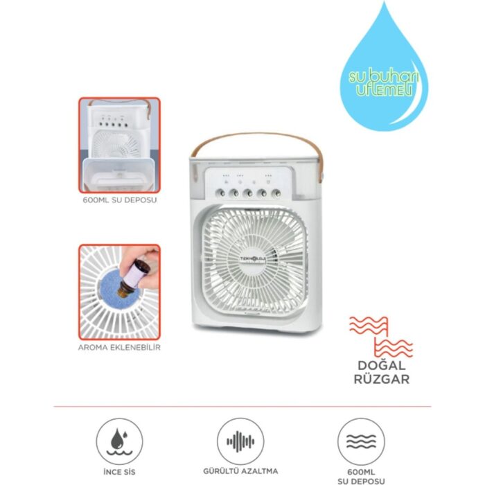 Teknoloji Gelsin Buzlu Vantilatör Mini Fan 5 Spreyli Su Püskürtmeli 600 ml Buhar Makinesi Nemlendirici Mini Klima Rgb - Görsel 2