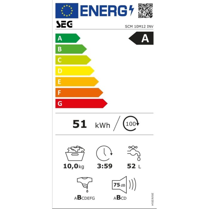 SEG Scm 10M12 Inv  10 Kg 1200 Devir Inverter Buharlı Yıkama Özellikli Çamaşır Makinesi - Görsel 5