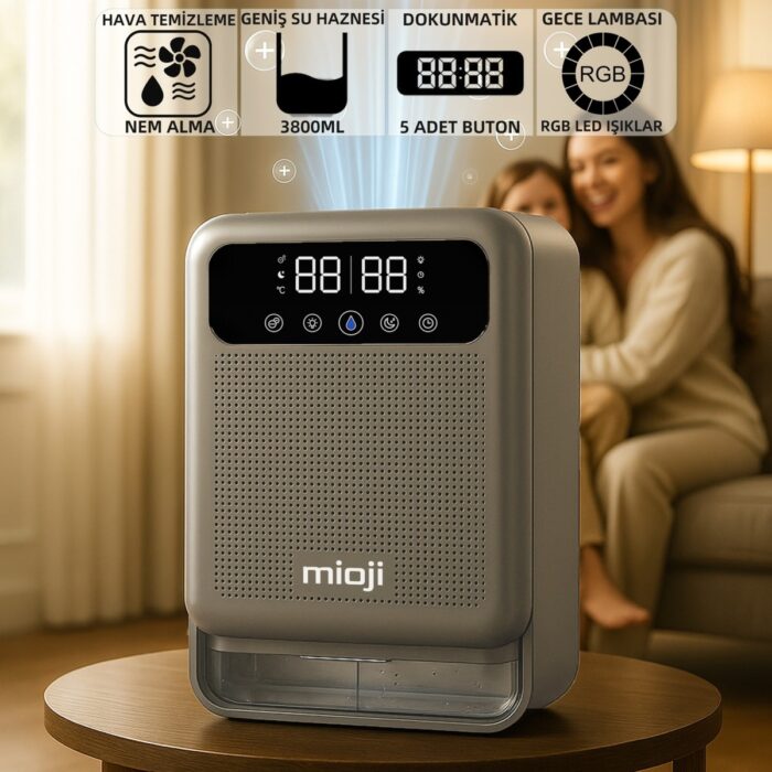 110001061987831.jpg Mioji Mio 30NEC Pro 3.8 Litre Çift Göstergeli Nem ve Rutubet Alma İyon Hava Temizleme Cihazı - Silver - Görsel 1