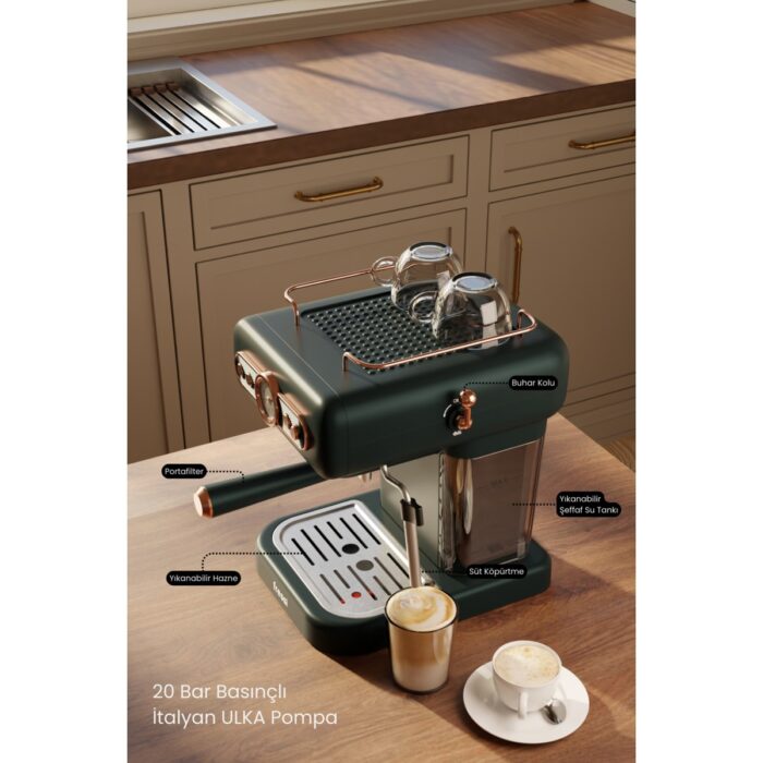 Fressi Em-01 Ristretto Süt Köpürtücülü 20BAR Basınçlı Espresso Latte Cappuccino Americano Makinesi 1,2lt - Görsel 3