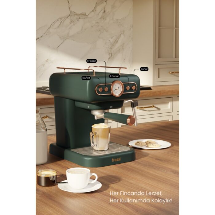Fressi Em-01 Ristretto Süt Köpürtücülü 20BAR Basınçlı Espresso Latte Cappuccino Americano Makinesi 1,2lt - Görsel 4