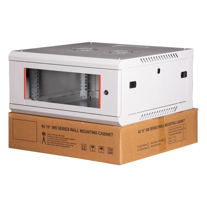 Lande 4u 19" Duvar Tipi Rack Kabinet – Genişlik: 600 mm | Derinlik: 600 mm – Açık Gri (Demonte) - Görsel 1