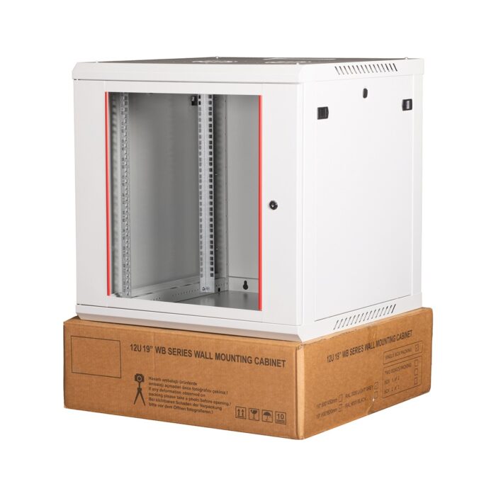 Lande 12U 19" Duvar Tipi Rack Kabinet – Genişlik: 600 mm | Derinlik: 600 mm – Açık Gri (Demonte) - Görsel 1
