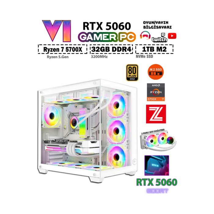 110001066492847.jpg Zeiron GTA-VI X32 White Pro ✔ Ryzen 7 5700X 32GB Ram 1TB M.2 Nvme SSD 8GB GDDR7 RTX5060 Ekran Kartı Premium Masaüstü Bilgisayar - Görsel 1