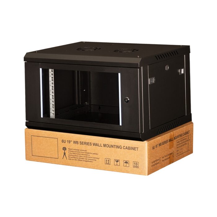 110001066625704.jpg Lande 6u 19" Duvar Tipi Rack Kabinet – Genişlik: 600 mm | Derinlik: 600 mm – Siyah (Demonte) - Görsel 1