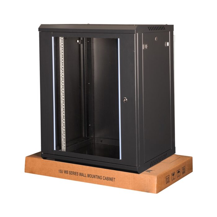 LANDE - 15U 19" Duvar Tipi Rack Kabinet – Genişlik: 600 mm | Derinlik: 600 mm – Siyah (Demonte) - Görsel 1