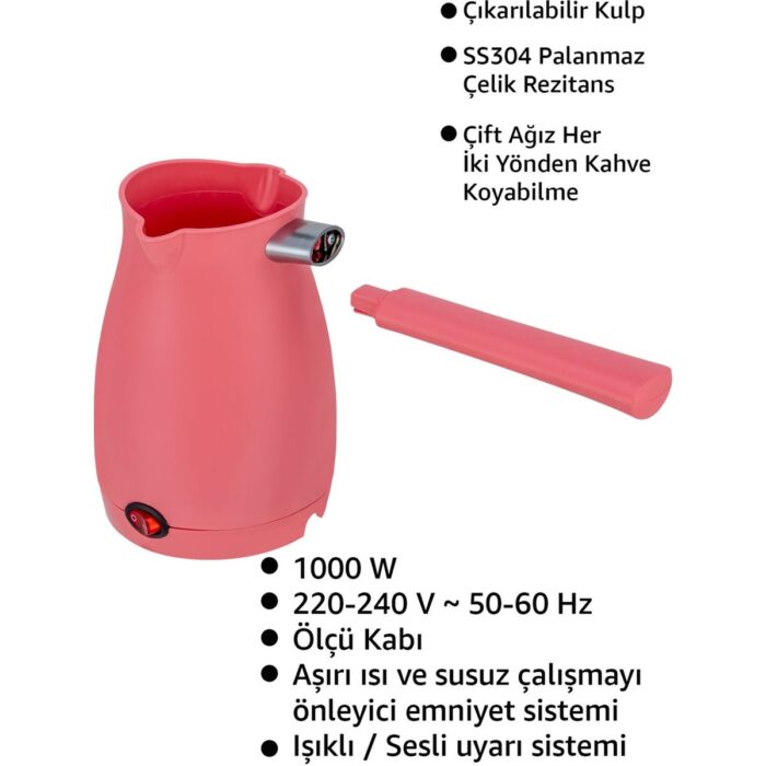 Awox Caffeen Türk Kahvesi Makinesi Elektrikli Cezve Pembe - Görsel 2