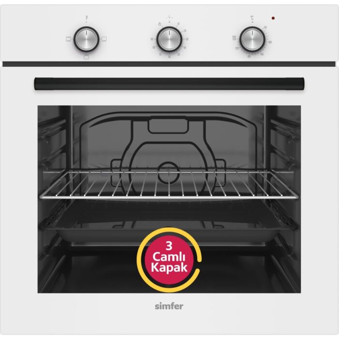 Simfer 4 Fonksiyon Trend Mekanik Beyaz Cam 3'lü Ankastre Set (Fırın + Ocak + Davlumbaz) - Görsel 3