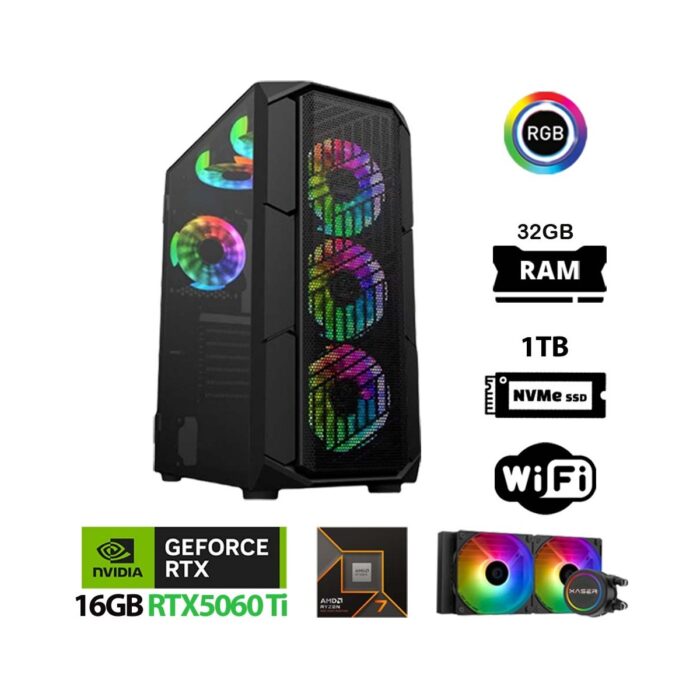 110001067989391.jpg Xaser Thunder X870 Ryzen 7 7800X3D 32GB Ddr5 Ram 1tb M.2 Nvme SSD 16GB RTX5060 Ti Sıvı Soğutmalı Masaüstü Bilgisayarı - Görsel 1