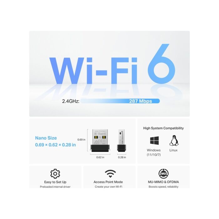 TP-Link Archer TX1U Nano | Wi-Fi 6 USB Adaptör | AX300 Mbps | Nano Boyut | MU-MIMO | AP Modu | Kolay Kurulum | Windows & Linux Uyumlu | Seyahat ve Uzaktan Çalışma İçin İdeal - Görsel 5