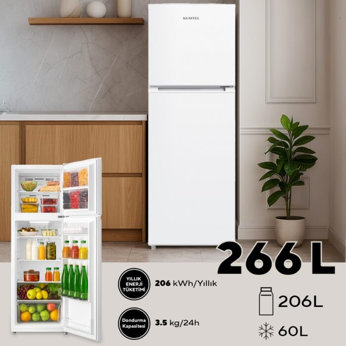 Kumtel Çift Kapılı No Frost Buzdolabı 266L HTMF-270 - Görsel 2