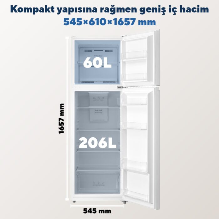 Kumtel Çift Kapılı No Frost Buzdolabı 266L HTMF-270 - Görsel 3