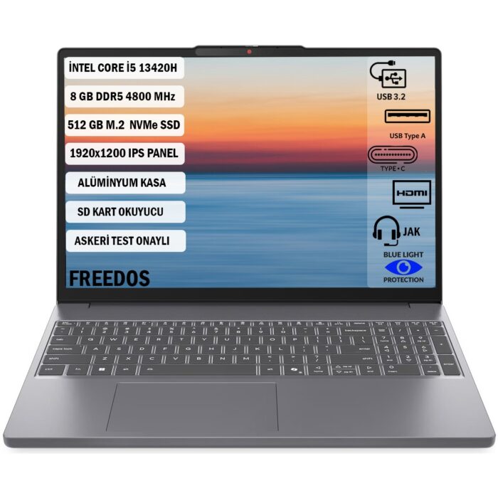 110001076057341.jpg Lenovo Ideapad Slim 3 Intel Core I5 13420H 8gb 512GB SSD Freedos 15.3" Wuxga Bilgisayar 83K1004ETR - Görsel 1