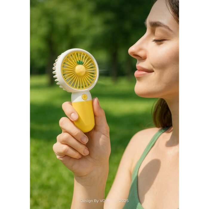 Aksesuar Kasabası Sevimli Meyve Figürlü Şarjlı Taşınabilir Mini El Fanı ve Masa Fanı Soğutucu Pervane - Görsel 2