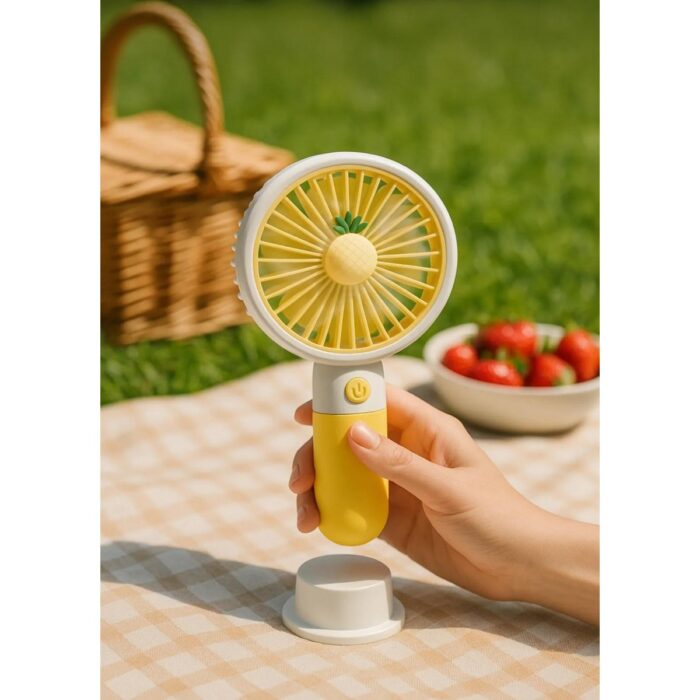 Aksesuar Kasabası Sevimli Meyve Figürlü Şarjlı Taşınabilir Mini El Fanı ve Masa Fanı Soğutucu Pervane - Görsel 5