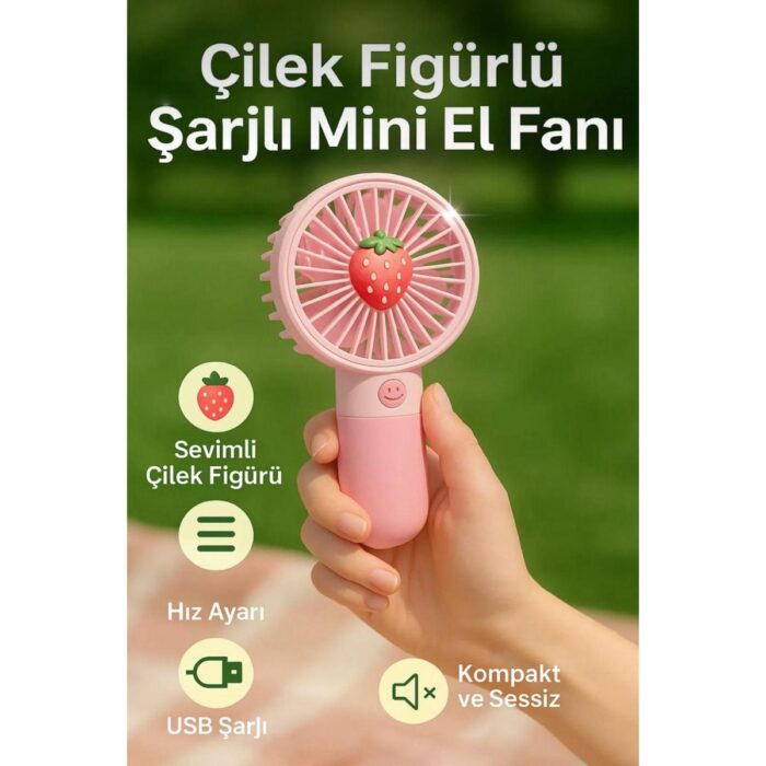 Aksesuar Kasabası Sevimli Meyve Figürlü Şarjlı Taşınabilir Mini El Fanı ve Masa Fanı Soğutucu Pervane - Görsel 1