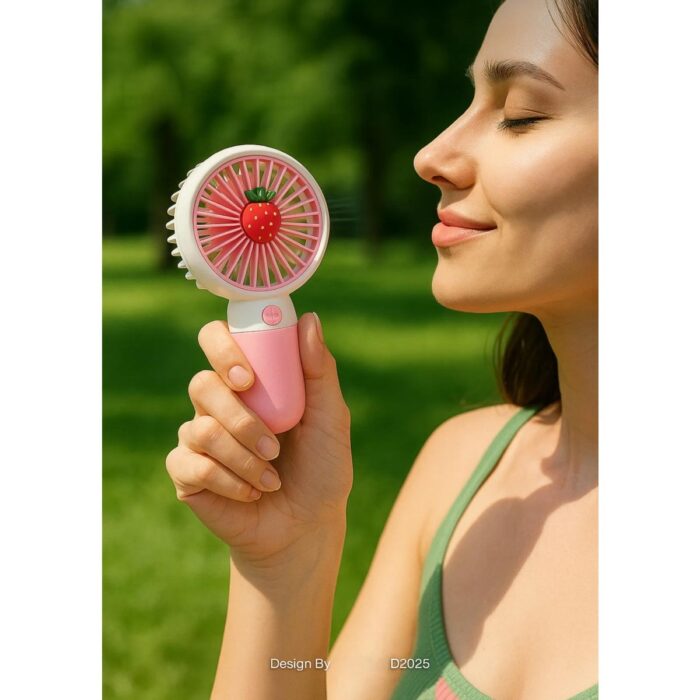 Aksesuar Kasabası Sevimli Meyve Figürlü Şarjlı Taşınabilir Mini El Fanı ve Masa Fanı Soğutucu Pervane - Görsel 2