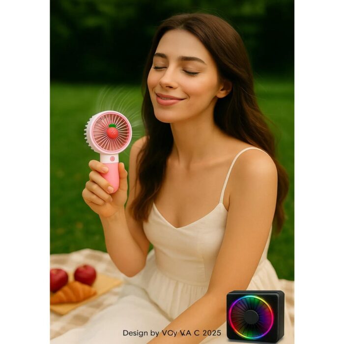 Aksesuar Kasabası Sevimli Meyve Figürlü Şarjlı Taşınabilir Mini El Fanı ve Masa Fanı Soğutucu Pervane - Görsel 3