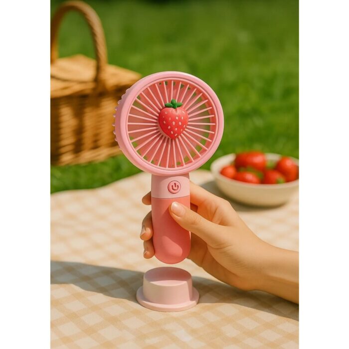 Aksesuar Kasabası Sevimli Meyve Figürlü Şarjlı Taşınabilir Mini El Fanı ve Masa Fanı Soğutucu Pervane - Görsel 5