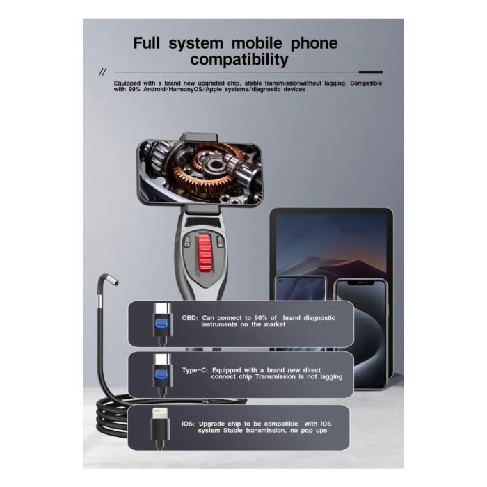 Xwa 360 Derece Oynar Başlı 6mm Lens Çapı 1 metre Endoskop Yılan Kamera - Görsel 2