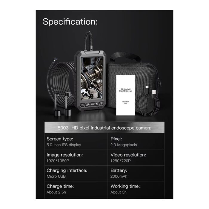 Anesok 5003-B 8mm Dual Lens 5 Metre Sert Kablo Su Geçirmez Endoskop Kamera - Görsel 3