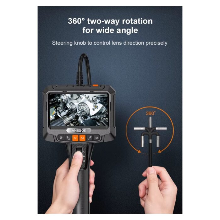 Anesok S10 360° Oynar Başlı 3.9mm Lens Çapı 1 metre Yarı Sert Kablo Su Geçirmez Endüstriyel Endoskop Kamera - Görsel 2