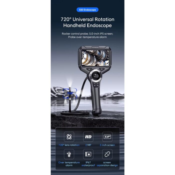 Anesok S50 720° Oynar Başlı 6mm Tek Lens Su Geçirmez 1 metre Endüstriyel Endoskop Kamera - Görsel 2