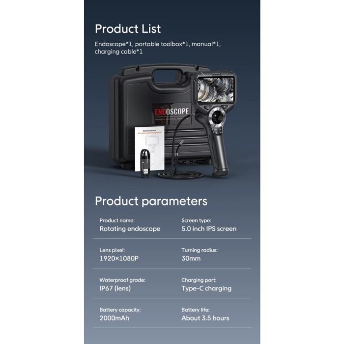 Anesok S50 720° Oynar Başlı 6mm Tek Lens Su Geçirmez 1 metre Endüstriyel Endoskop Kamera - Görsel 5