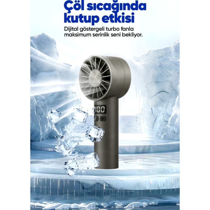 Moen Taşınılabilir Şarjlı El Fanı - Turbo Üfleme Teknolojisi , LCD Kademe Ayarlama , Yüksek Dayanıklılık - Görsel 2