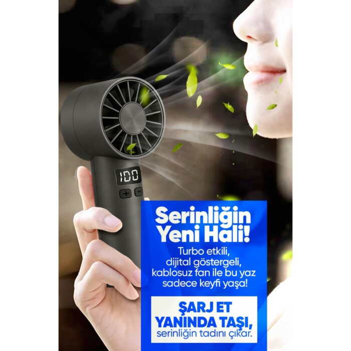 Moen Taşınılabilir Şarjlı El Fanı - Turbo Üfleme Teknolojisi , LCD Kademe Ayarlama , Yüksek Dayanıklılık - Görsel 3