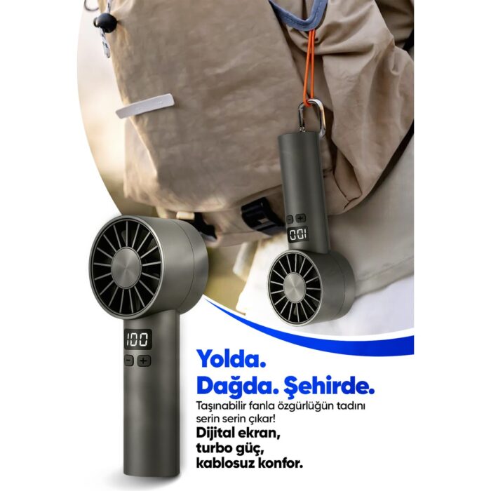 Moen Taşınılabilir Şarjlı El Fanı - Turbo Üfleme Teknolojisi , LCD Kademe Ayarlama , Yüksek Dayanıklılık - Görsel 5